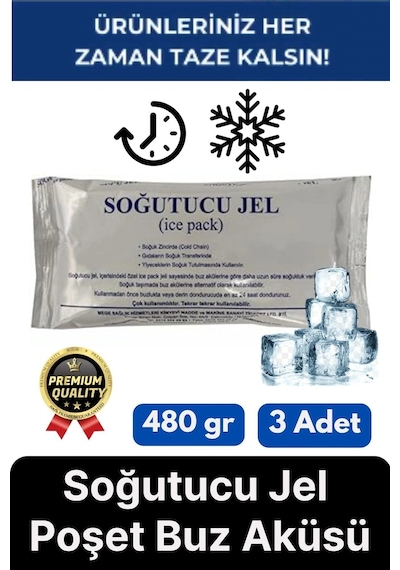 Premium Dayanıklı Güvenli Malzeme Yolculuk Seyahat Yiyecek Soğutucu Jel Poşet Buz Aküsü 480gr 3 Adet Çok Renkli