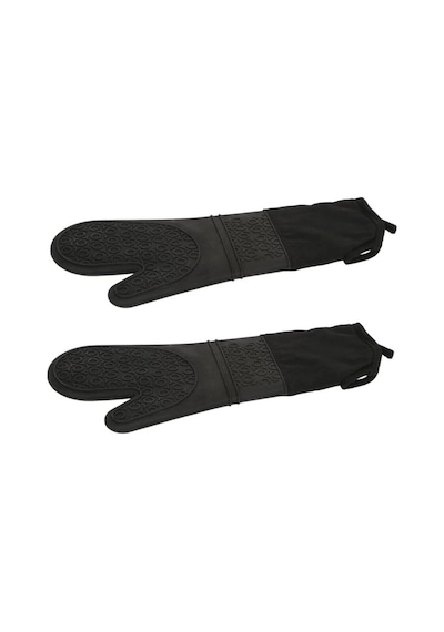 2'li Silikon Fırın Eldiveni - Isıya Dayanıklı Eldiven - Yanmaz Eldiven - Yapışmaz - Çift Katman - 42 Cm - Siyah Diğer