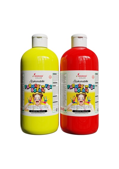 Sarı-kırmızı Parmak Boyası 2'li Set 2x500gr Yıkanabilir, Toksik İçermez, Çocuk Okul Kreş İçin