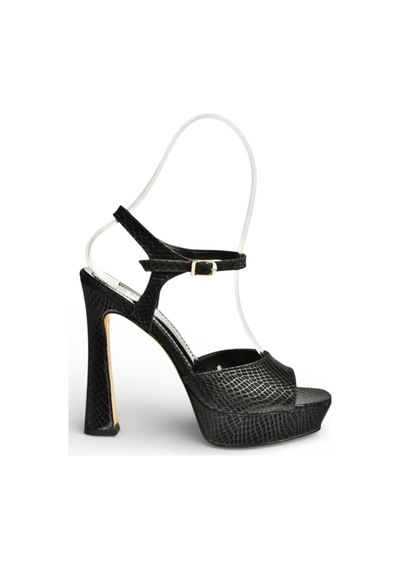 Fox Shoes U246082507 Siyah Yılan Baskı Platform Topuklu Kadın Ayakkabı Siyah