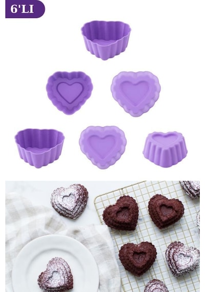 Onikiden Airfryer Silikon Kalp Muffin Kek Kalıbı 6 Lı- Tüm Hava Fritözleriyle Uyumlu Sl11 Lila