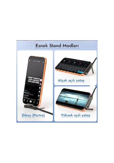 240w Ultra Hızlı Type-c Şarj Kablosu 1.5m Örgülü, Katlanabilir Standlı Ergonomik Tasarım, Pd Standart