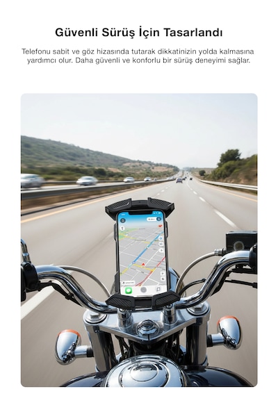 Ultra Güvenli 360 Dönebilen Motosiklet Ve Bisiklet Telefon Tutucu Siyah