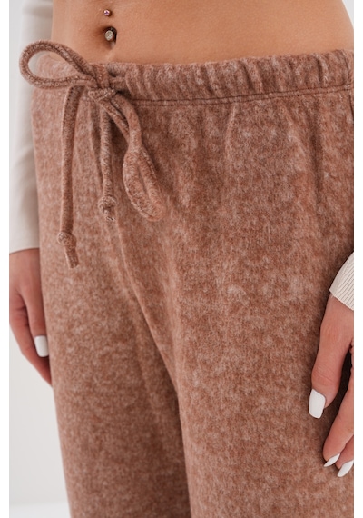 Genius Store Kadın Yumoş Pantolon Beli Lastikli Cepli Bol Örme Pantolon Yumoş Pantolon Kahverengi