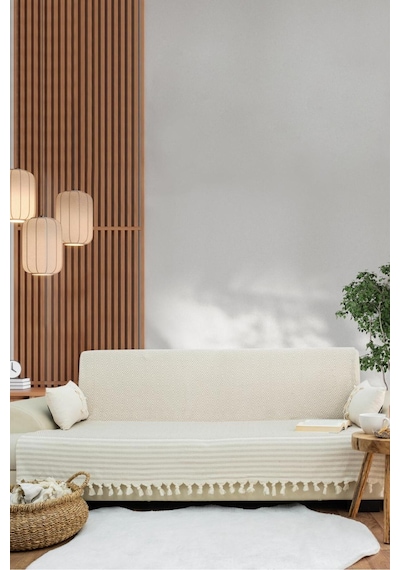 Reno Desen Dokuma %100 Pamuklu Çok Amaçlı Pike Koltuk Örtüsü 180x230 Bej