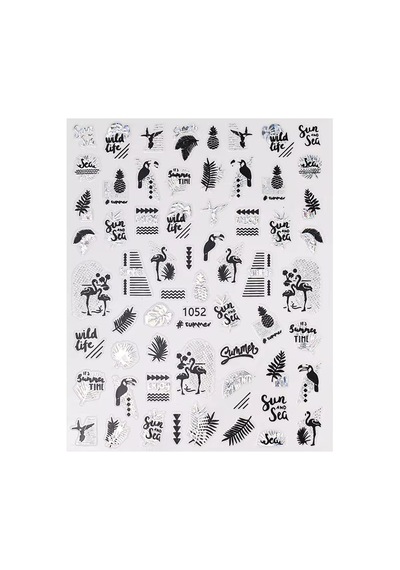 Gümüş Holografik Flamingo Ve Yaprak Dizayn Tırnak Sticker Tırnak Etiketi Nail Art Jo-1052s