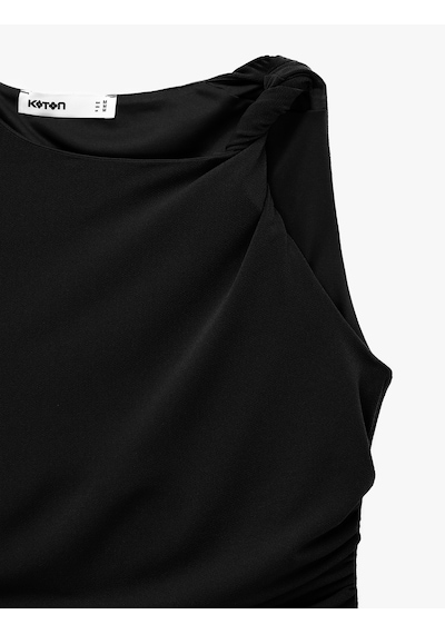 Koton Krep Scuba Kumaş Drapeli Asimetrik Düğüm Detaylı Kolsuz Bluz Siyah 6sak10040pk