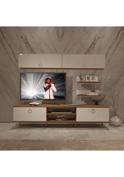 Decoraktiv Eko 5 Mdf Dvd Gold Tv Ünitesi Tv Sehpası Ceviz - Beyaz
