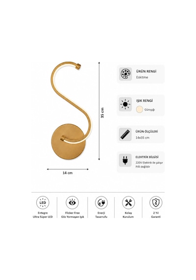 AvizeGO Simon Modern Led Duvar Apliği Günışığı Eskitme