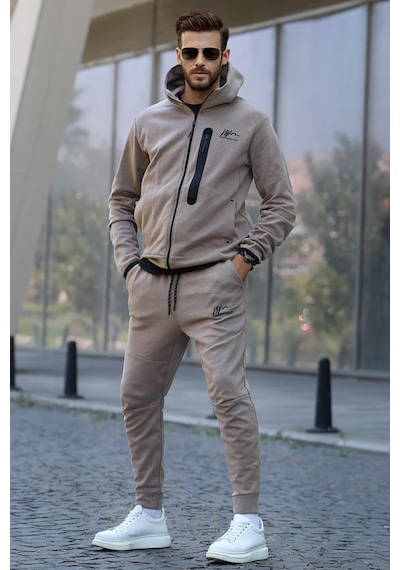 Madmext Bej Baskılı Regular Fit Erkek Eşofman Takımı-bej Bej