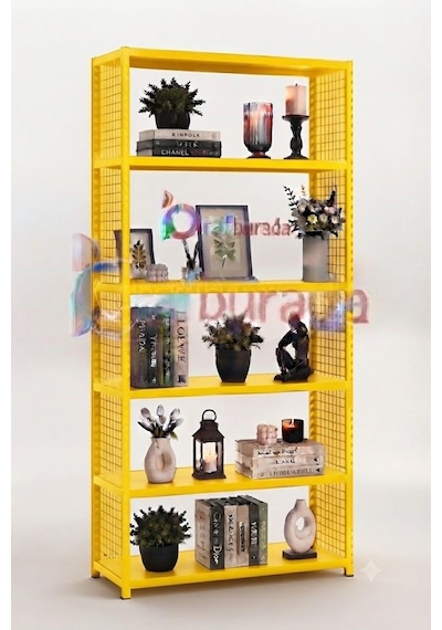 6 Katlı Renkli Tel Kafesli Dekoratif Çelik Raf - Çiçeklik Rafı, Ofis Rafı 0,70 Mm Mavi-31x75 Cm-250 Cm