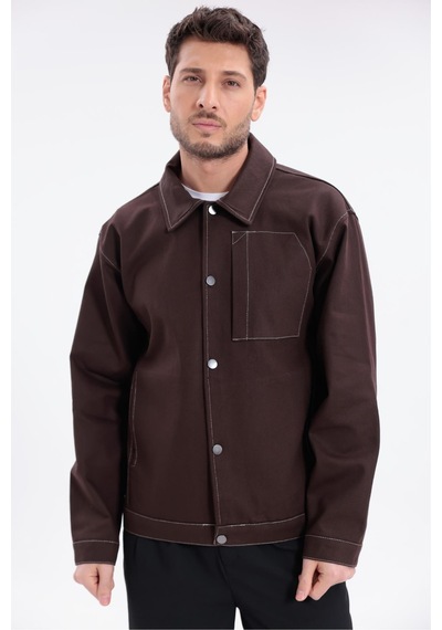 Erkek Dikiş Detaylı Oversize Gabardin Ceket - Mont-392 Kiremit