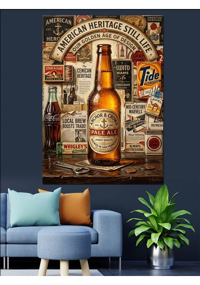 American Heritage Bira Reklam Tabelası Dekoratif Kanvas - Mdf Ahşap Tablo