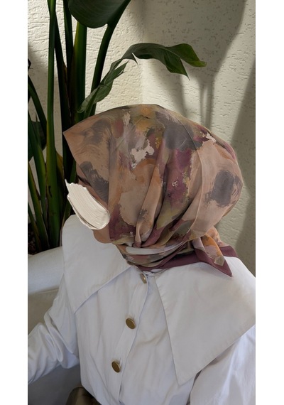 Qalortex Scarf Pamuklu Soft Roza Desen Eşarp-gül Kurusu