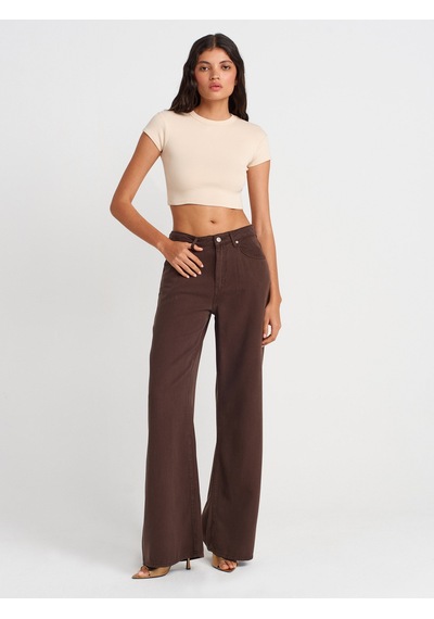 Dilvin 31810 Bisiklet Yaka Crop T-shirt-taş Taş