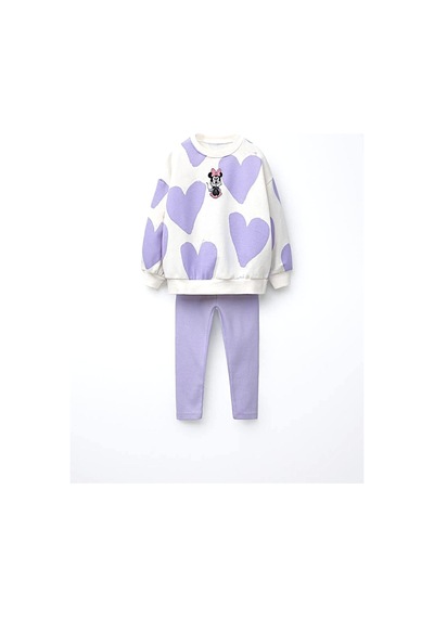 Lolliboomkids Çocuk Mor Desenli 2 Li Takım Sweatshirt & Tayt Lila Mor
