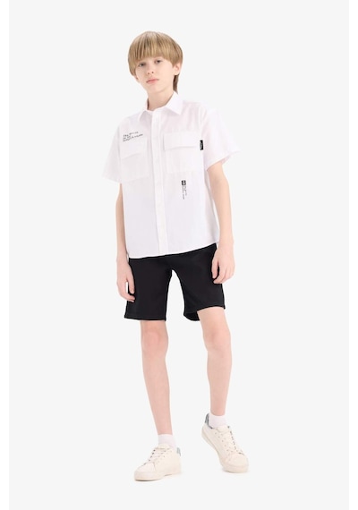 DeFacto Erkek Çocuk Oversize Geniş Kalıp Polo Yaka Baskılı Poplin Kısa Kollu Gömlek E5034A825SMWT34