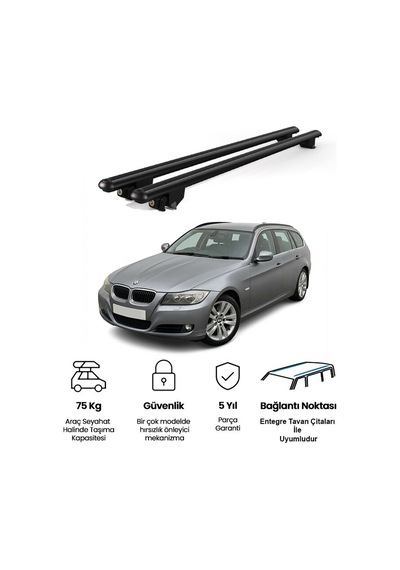 Kanca Bmw 3 Serisi Kombi 2010-2011 Uyumlu Siyah Kilitli Ara Atkı 110cm Port Bagaj Tavan Barı