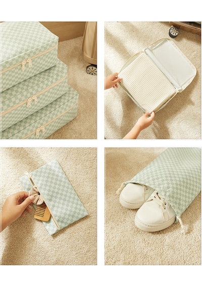 Ocean Home Textile 6'lı Mint Dama Desen Pamuklu Bavul İçi Düzenleyici Set Mint