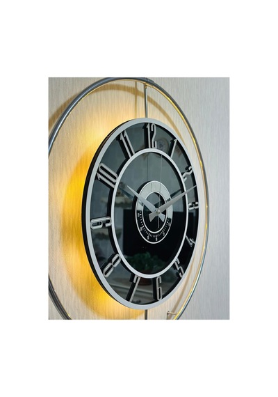 Pey Aksesuar Metal Camlı Duvar Saati Krom Statık 50 X 70cm Orta Boy Işıklı M51-kromgrı-füme-beyaz-gümüş M51-kromgrı-füme-beyaz-gümüş