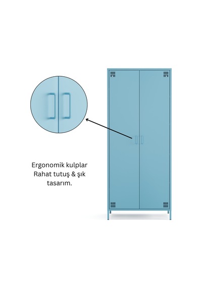 Pera Metal Elbise Dolabı, Soyunma Dolabı, İki Kapılı, 80,50 X 50 X 189,50 Cm Ral 5024 Mavi