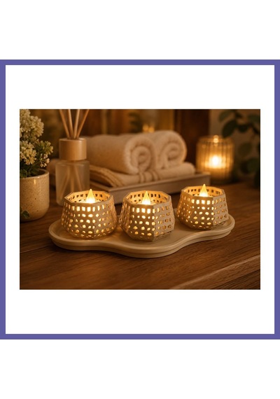 Bezos 3d Baskı Dekoratif Mumluk Seti - Desenli Tealight Ve Masaüstü Aydınlatma Objesi-bej Nıda
