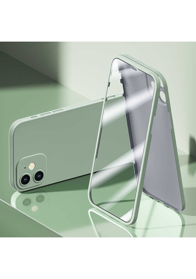 Apple Uyumlu iPhone 12 Kılıf 360 Derece Full Koruma Kılıf Yeşil