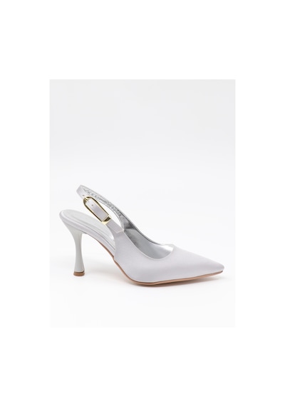 Nesilshoes Nesil Shoes Uraz 800 Gümüş Saten Arkası Açık Topuklu Kadın Ayakkabı