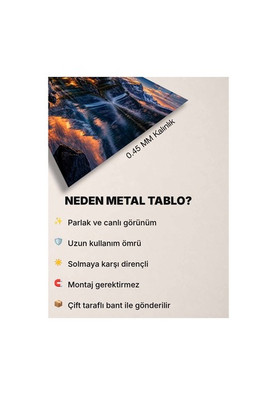 Gün Batımında Dağ Evi Ve Şelale Metal Tablo - Dekoratif Duvar Tablosu Çok Renkli - 929802953 Çok Renkli - 929802953 Çok Renkli