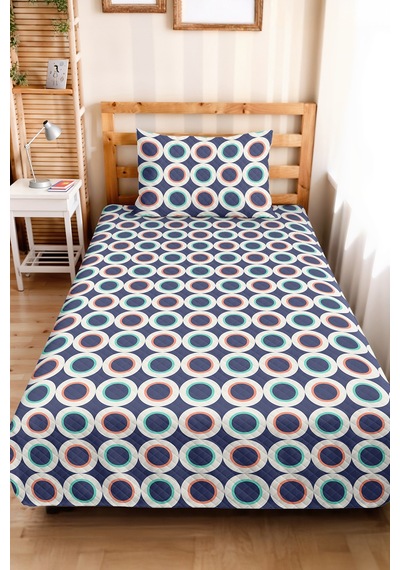 Lacivert Geometrik Genç Odası Tek Kişilik Pike Takımı - Mint Modern 160x220 Cm Kapitone Yatak Örtüsü Doğal Taş Sükuneti
