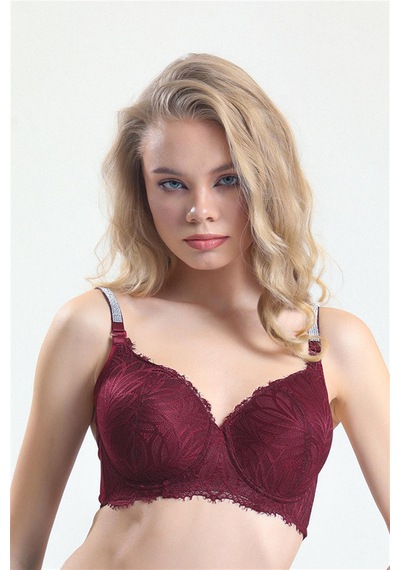 Magic Form Askısı Taşlı Dantelli Büyük Beden Sütyen - 5985 Bordo - 514691150 Bordo