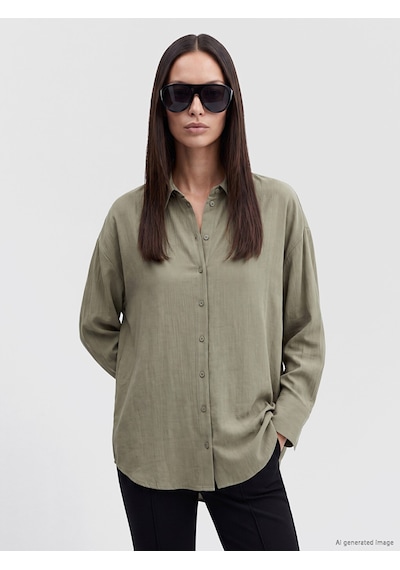 Lcw Everyday Haki Dokulu Oversize Kadın Gömlek