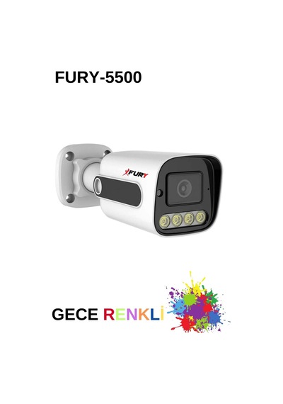 Fury 5 Kameralı Su Geçirmez 1080p 4 X Ultra Ledli Gece Renkli Güvenlik Kamera Seti 5500 1tb