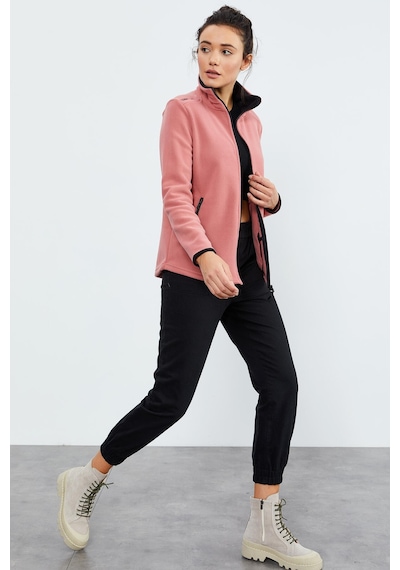 Tommy Life Yaban Gülü Dik Yaka Fermuarlı Rahat Form Kadın Polar Sweatshirt - 97173 Pembe