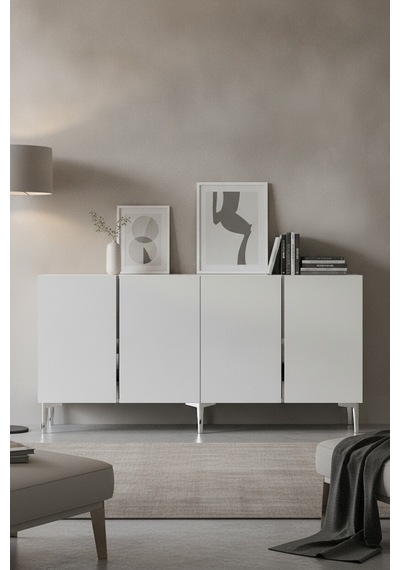 Ka1524bs Poli Konsol Ve Tv Sehpası Beyaz-silver 150cm Beyaz - Gümüş