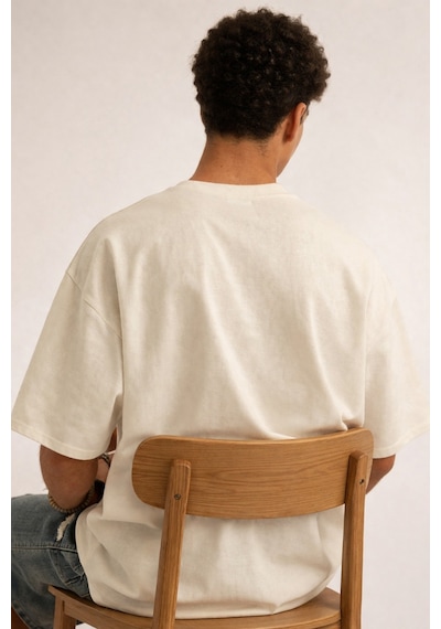 Tarz Cool Erkek Oversize Tişört Never Stop Trying Baskılı Salaş Kalıp Bej