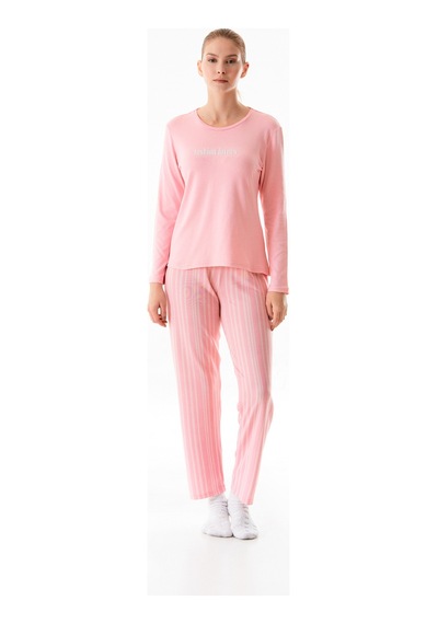 Fullamoda Yazı Baskılı Bisiklet Yaka 2 Li Pijama Takımı 24mıcg631216541-pembe Pembe