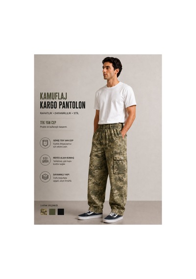 No Brand Lastikli Kamuflaj Pantolon Haki Haki
