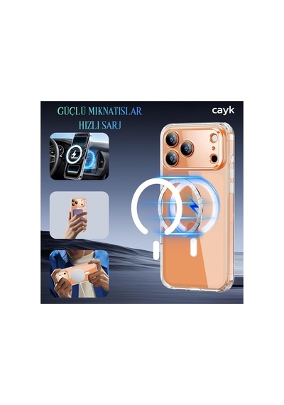 İphone 17 Pro Max Uyumlu Esnek Plastik Magsafe Wireless Şarj Özellikli Şeffaf Kılıf