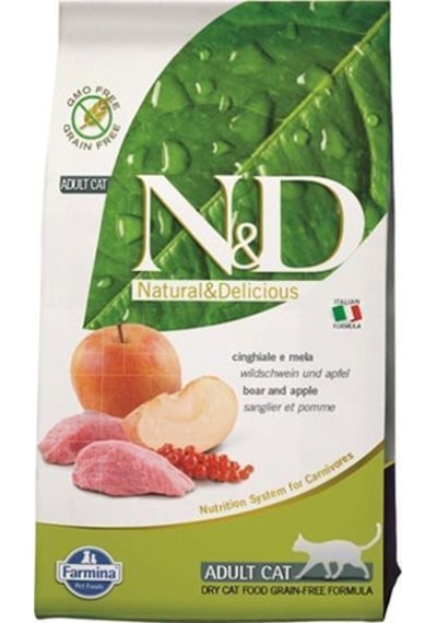 N&D Tahılsız Yaban Domuzlu ve Elmalı Yetişkin Kedi Maması 1500 G