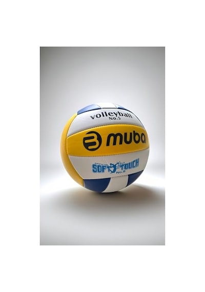 Voleybol Topu No.5, Dikişli, Soft Touch, Sarı-beyaz-mavi Açık Gri