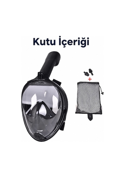Profesyonel Tam Yüz Şnorkel Maskesi Dalış Maskesi Kulak Tıkacı Hedıye L/xl Siyah