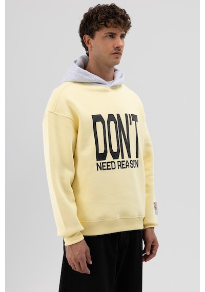 Vamos Çift Renk Baskılı Oversize Sweatshirt V70-92 Sarı