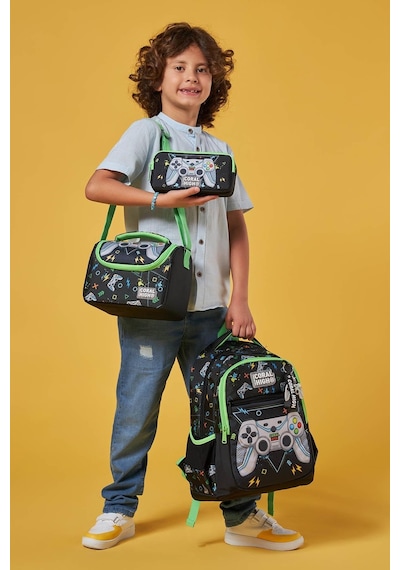Coral High Kids Siyah Fosforlu Yeşil Gamer Desenli 3 Lü Okul Çanta Seti Set0123654