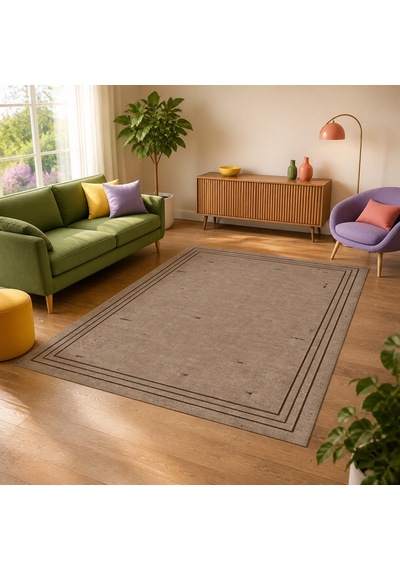 Kartela Halı Eskitme Çizgi Bordürlü Halı Kahverengi Kaymaz Taban Makinede Yıkanabilir 100x150 Cm