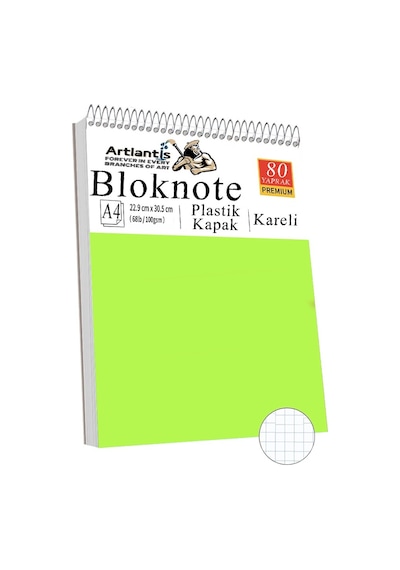 Telli Masaüstü Not Defteri Kareli A4 1 Adet Masa Üstü Plastik Kapaklı Spiralli Bloknot Blocknote 80 Yaprak Okul Ofis Açık Yeşil