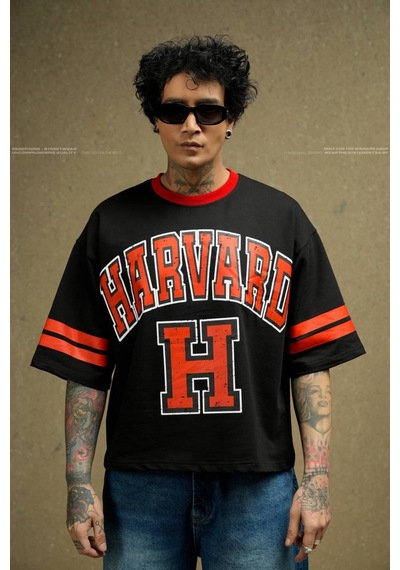 Siyah Harvard Basklı Oversize Tshirt Siyah