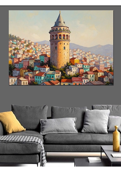 Tepeden Galata Kulesi Ve İstanbul Dekoratif Kanvas - Mdf Ahşap Tablo
