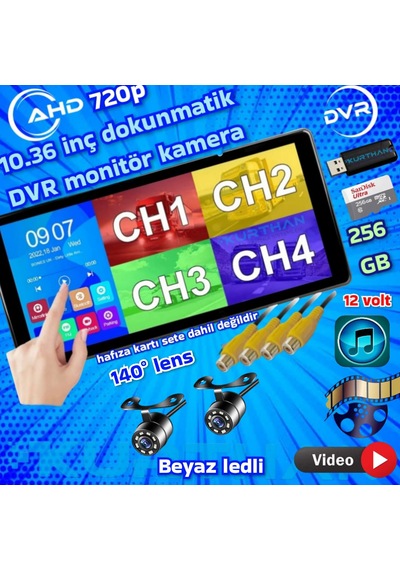 Havalı Tohum Makinası Mibzer 2 Adet Ahd 720p Beyaz Ledli Kamera Dokunmatik 10.36 İnç Monitör 12 V