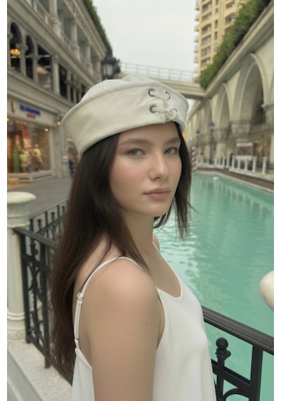 Mollycrush Beyaz Kadın Denizci Şapkası Bağcıklı Vintage Sailor Cap Beyaz